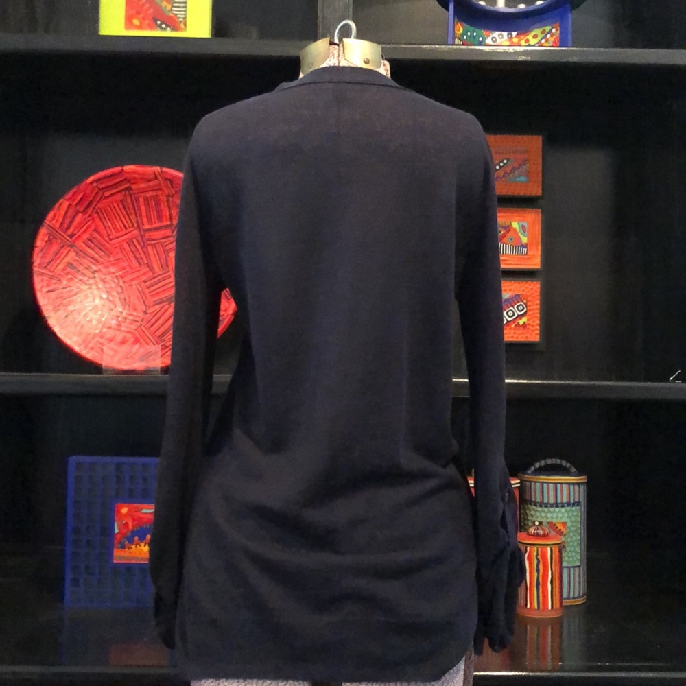 Ann Taylor navy linen button up cardigan top - Picture 5 of 7